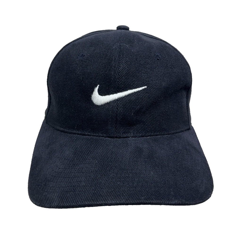 Vintage Y2K Nike Hat Cap Snapback Black White Center Swoosh Twill Adjustable Men